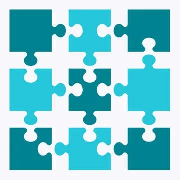 Business concept puzzles. Flat vector cartoon illustration. Illustrazione stock