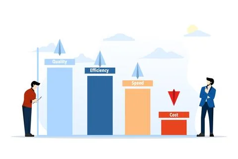Business concept. Quality improvement, efficiency and speed graph. Stock Illustration