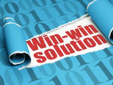 Business concept: red text Win-win Solution under the piece of  torn paper 스톡 일러스트