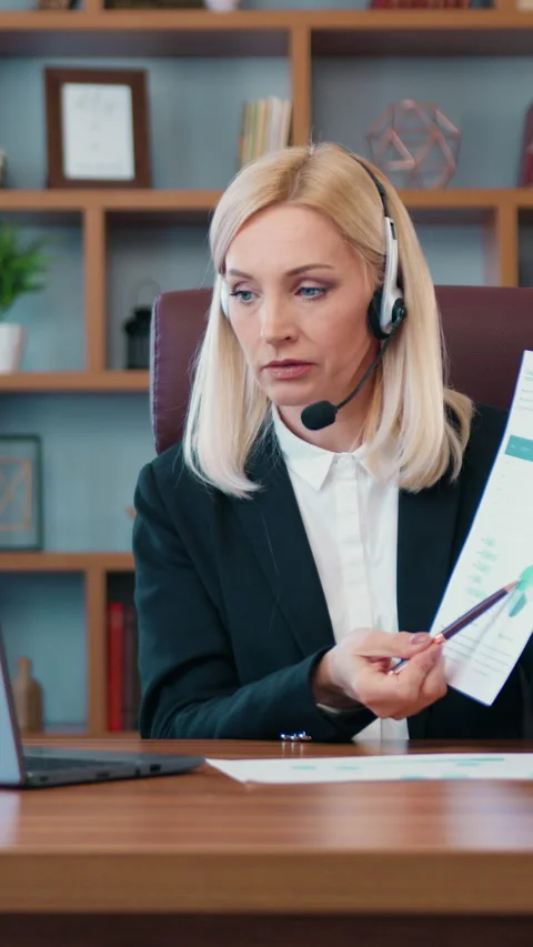 Business concept of remote office work where beautiful skilled successful female Stock Footage 327404392