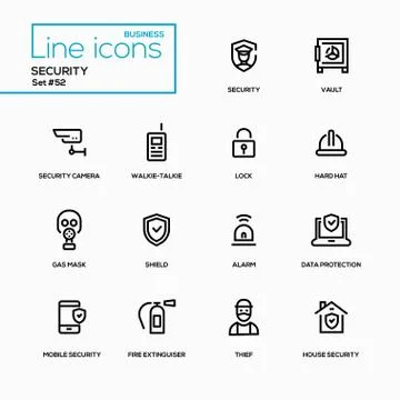 Business concept, security - line design icons set Illustrazione stock
