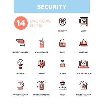 Business concept, security - line design icons set Ilustración de archivo