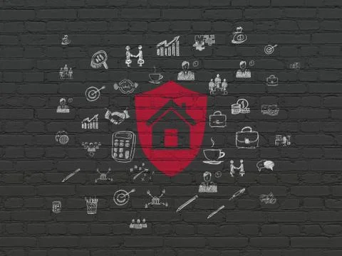 Business concept: Shield on wall background Ilustración de archivo