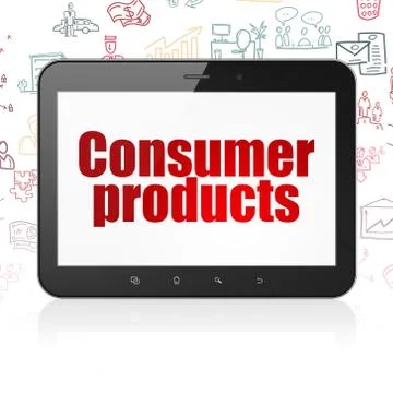 Business concept: Tablet Computer with Consumer Products on display Stock Illustration