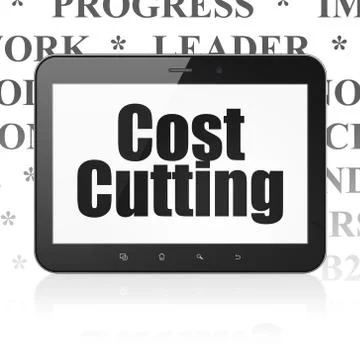 Business concept: Tablet Computer with Cost Cutting on display Illustrazione stock