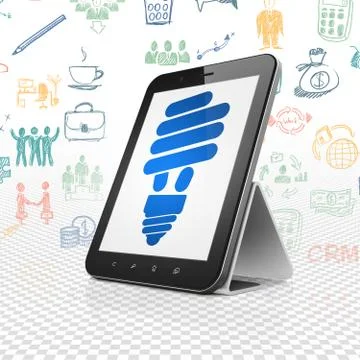 Business concept: Tablet Computer with Energy Saving Lamp on display Stock Illustration