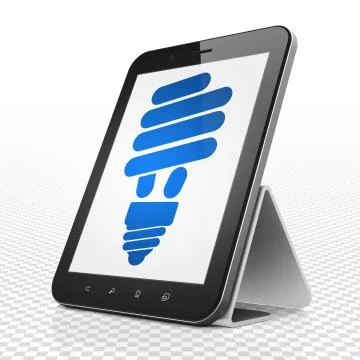 Business concept: Tablet Computer with Energy Saving Lamp on display Stock Illustration