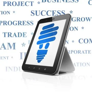 Business concept: Tablet Computer with Energy Saving Lamp on display Stock Illustration