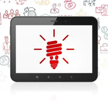 Business concept: Tablet Computer with Energy Saving Lamp on display Stock Illustration