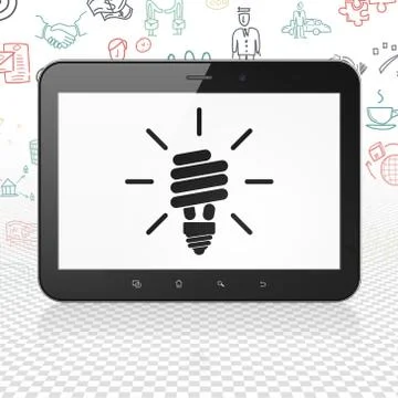 Business concept: Tablet Computer with Energy Saving Lamp on display Stock Illustration