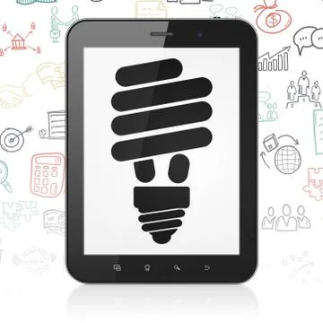 Business concept: Tablet Computer with Energy Saving Lamp on display Stock Illustration