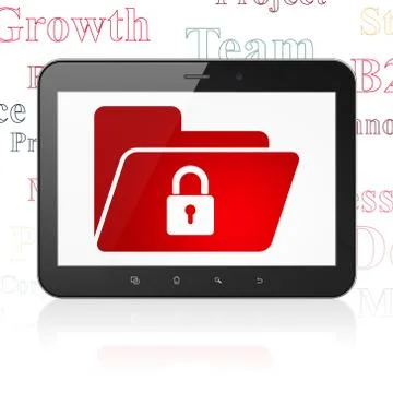 Business concept: Tablet Computer with Folder With Lock on display 库存插图