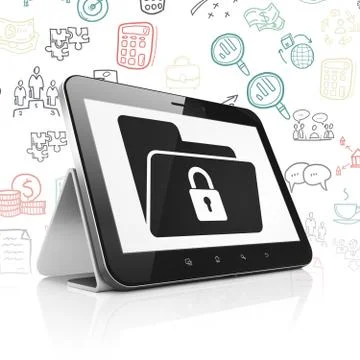 Business concept: Tablet Computer with Folder With Lock on display 스톡 일러스트