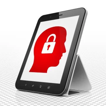 Business concept: Tablet Computer with Head With Padlock on display Stock Illustration