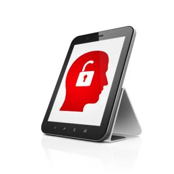 Business concept: Tablet Computer with Head With Padlock on display Stock Illustration