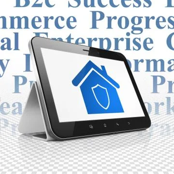 Business concept: Tablet Computer with Home on display Illustrazione stock