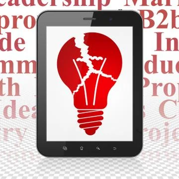 Business concept: Tablet Computer with Light Bulb on display Illustrazione stock