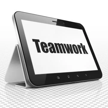 Business concept: Tablet Computer with Teamwork on display 스톡 일러스트