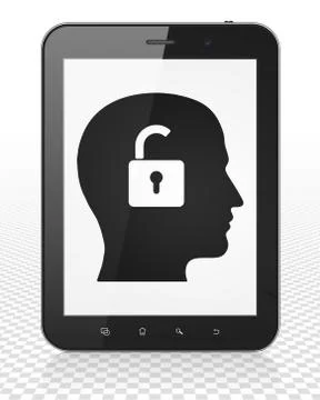 Business concept: Tablet Pc Computer with Head With Padlock on display Stock Illustration