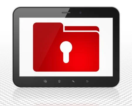 Business concept: Tablet Pc Computer with Folder With Keyhole on display Stockillustratie