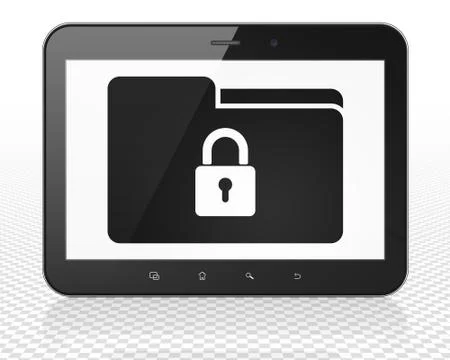 Business concept: Tablet Pc Computer with Folder With Lock on display Stock Illustration