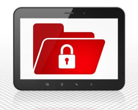 Business concept: Tablet Pc Computer with Folder With Lock on display Stock Illustration