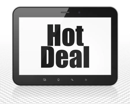 Business concept: Tablet Pc Computer with Hot Deal on display Ilustração Stock
