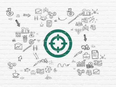 Business concept: Target on wall background Ilustración de archivo