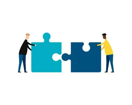 Business concept. Teamwork metaphor. Two businessmen connecting puzzle elemen Stock Illustration
