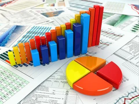 Business concept. three-dimensional graph and charts. Stock Illustration