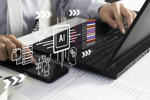Business concept using AI to process mathematical calculations, network sys.. Stockfoto's