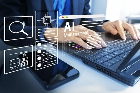 Business concept of using AI technology to manage work systems and networki.. Stock Photos