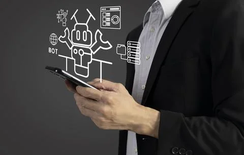 Business concept: Using robots in large database systems, sending commands .. Stockfoto's