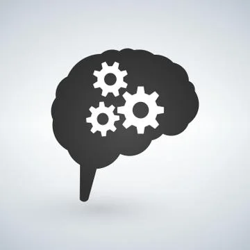 Business concept vector illustration of a brain with cogs or gears, thinking  Stock Illustration