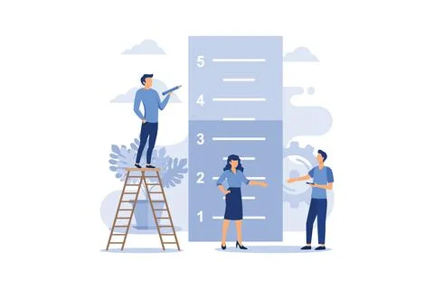 Business concept vector illustration, small people measure how many have reac Illustrazione stock