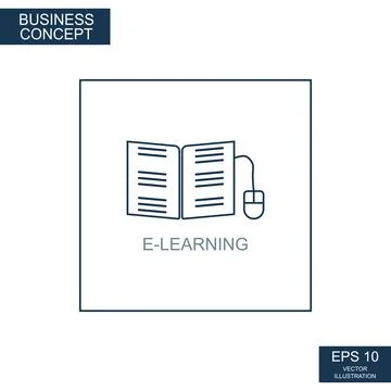 Business concept, web icon from thin lines. E-Learning - Vector Stock Illustration