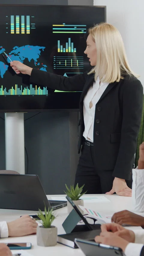 Business concept where good-looking high-skilled smart mixed race businesspeople Stock Footage 330122893