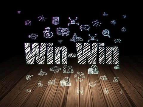 Business concept: Win-Win in grunge dark room Stock Illustration