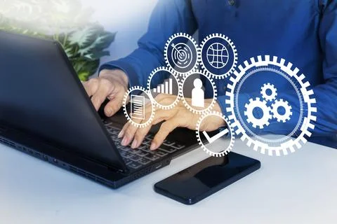 Business concept in working, systematic thinking mechanism, linking work fu.. Stock Photos