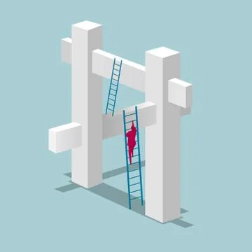 Business concept. Wrong building structure. Isolated on blue background. Illustrazione stock