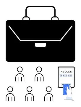 Business Concepts with Briefcase Symbol, Multiple Users, and HS Code Scanner Stock-Illustration