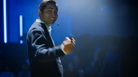 Business Conference Stage: Software Developer, Startup CEO Presents New Product Stock Footage 122813822