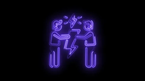 Business conflict neon concept two people arguing with lightning on a black.. Stock Footage 345986446