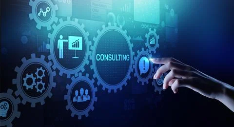 Business consulting concept on the virtual screen. Illustrazione stock