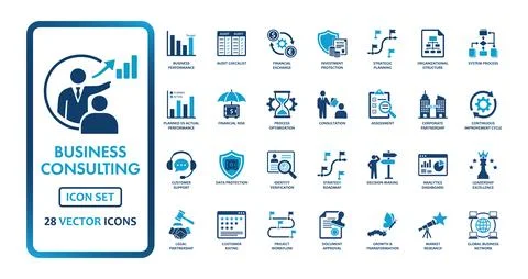 Business consulting vector icon set. Collection includes symbols for strate.. Stock Illustration