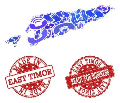 Business Contacts Composition of Mosaic Map of East Timor and Textured Stamps Stock-Illustration