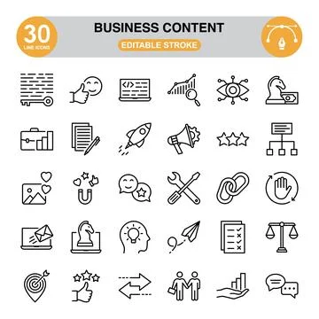 Business Content Icon Set. Editable Stroke Stock Illustration