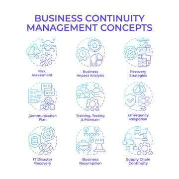 Business continuity management blue gradient concept icons Stock-Illustration