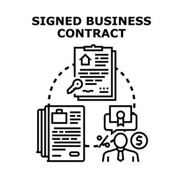 Business contract agreement concept with documents and manager Stock-Illustration