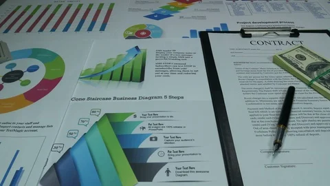 Business contract and dollars on the table Stock Footage 87914809